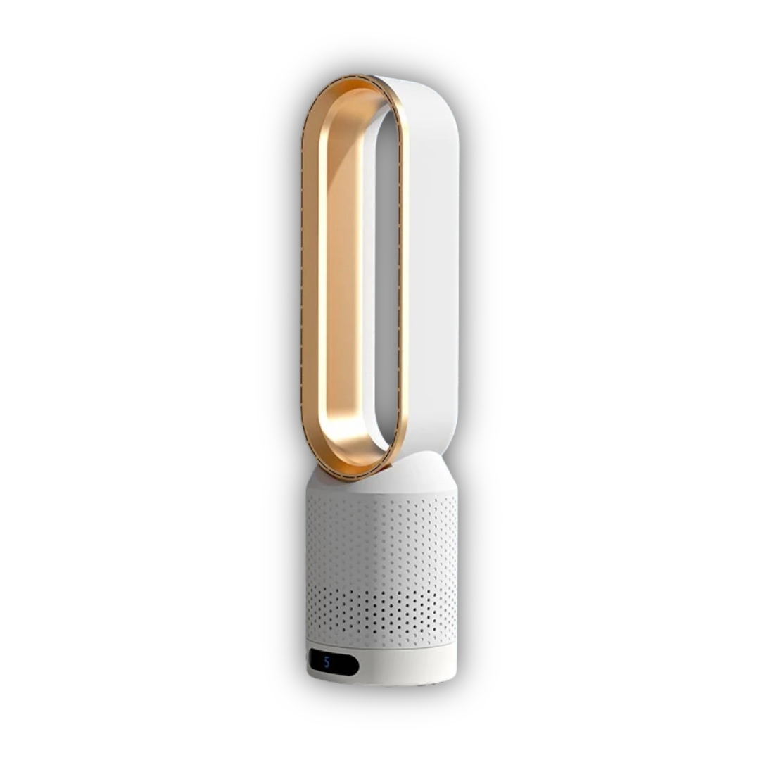 Blattloser Tischventilator mit LED-Touch, leise Oszillation für angenehme Kühlung.