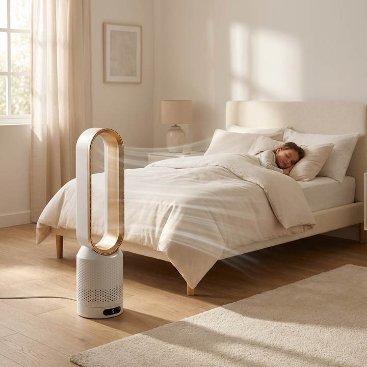 Moderner, blattloser Tischventilator, leise Oszillation, LED-Touch, Gadget für Sommer.