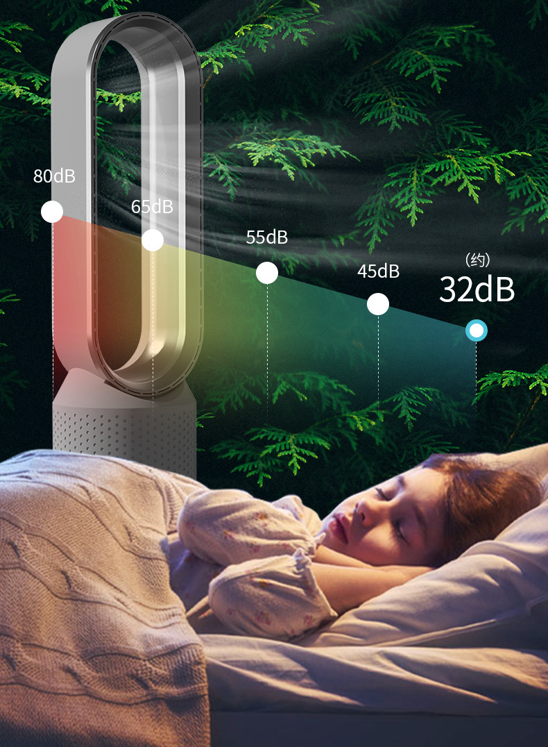Eleganter blattloser Ventilator mit LED-Touch-Display, oszillierend & geräuscharm.