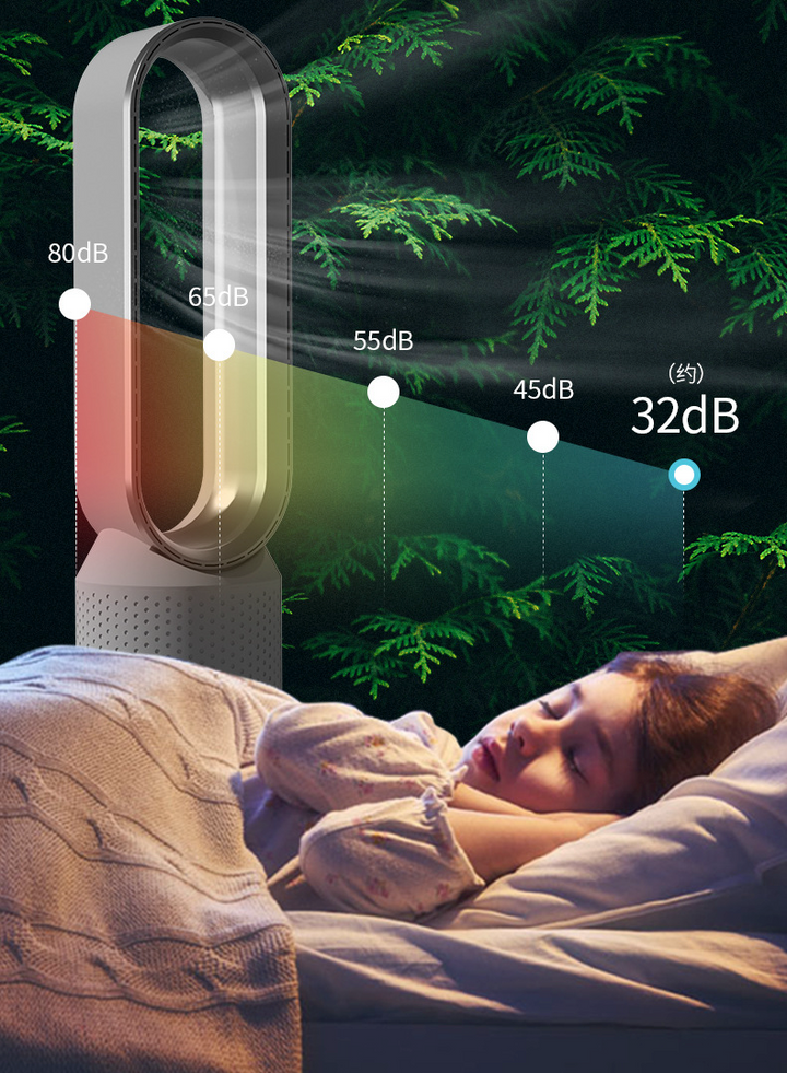 Eleganter blattloser Ventilator mit LED-Touch-Display, oszillierend & geräuscharm.