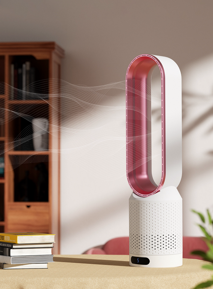 Kompakter blattloser Tischventilator fürs Büro, leise Kühlung mit LED-Touch-Bedienung.