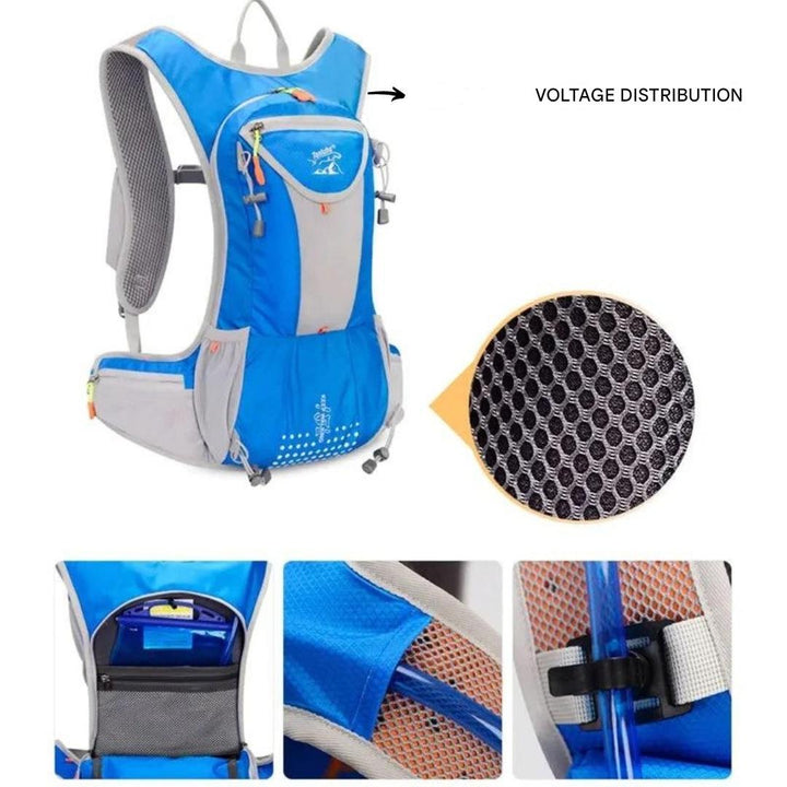 Robuster Outdoor-Rucksack für Damen & Herren, leicht, wasserdicht, mit 2L Trinkblase für Sport & Reisen.