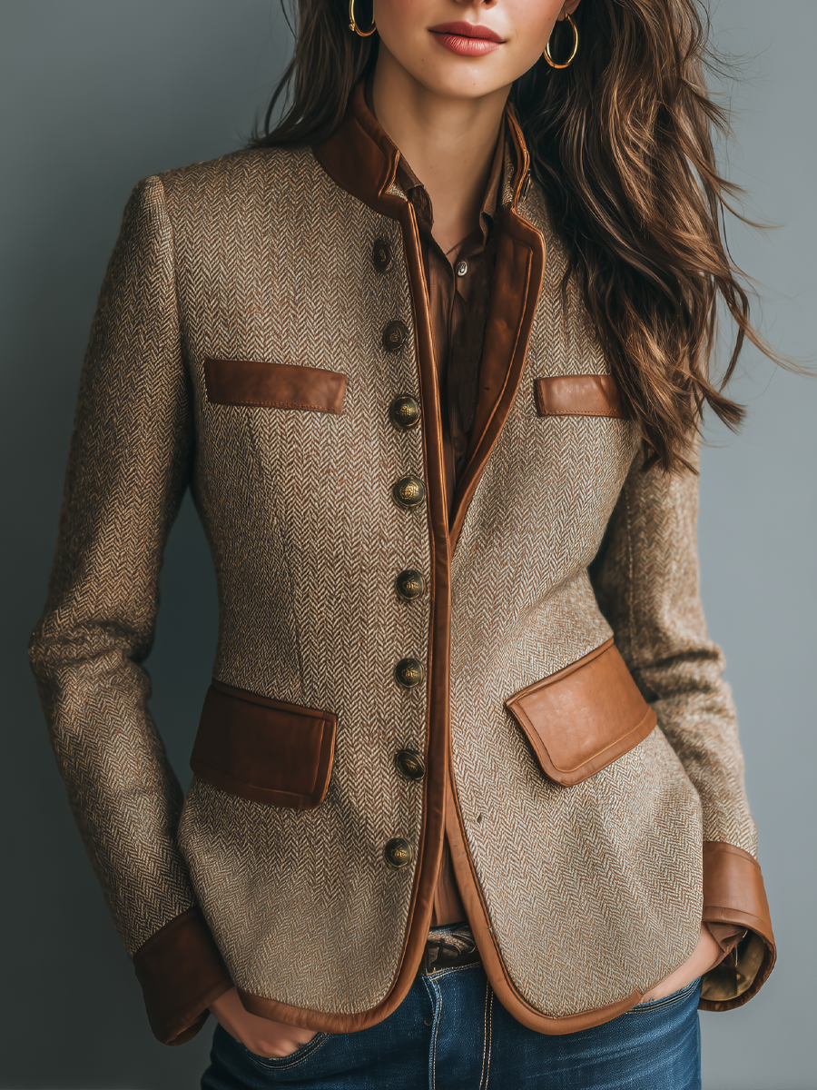 Braune Damen Vintage Übergangsjacke mit schmeichelhafter Passform. Zeitlos elegant für stilvolle Frauen.