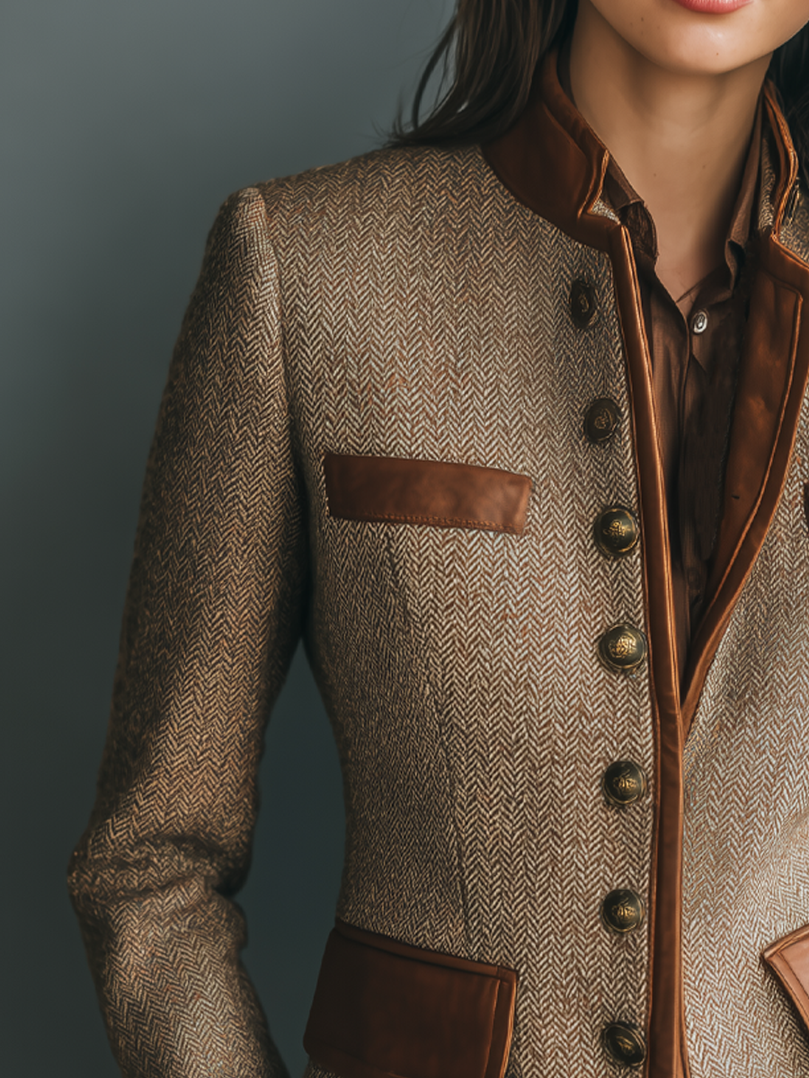 Klassische braune Übergangsjacke für Damen im Vintage-Stil. Perfekt als Freizeit- und Businessjacke.