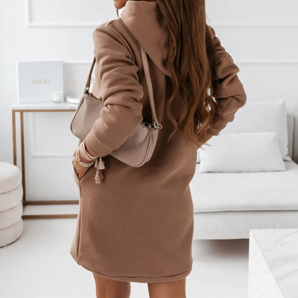 Stylisches Damen Hoodie-Kleid mit langen Ärmeln, weich und warm, ein gemütliches Casual Kleid für Herbst & Winter.