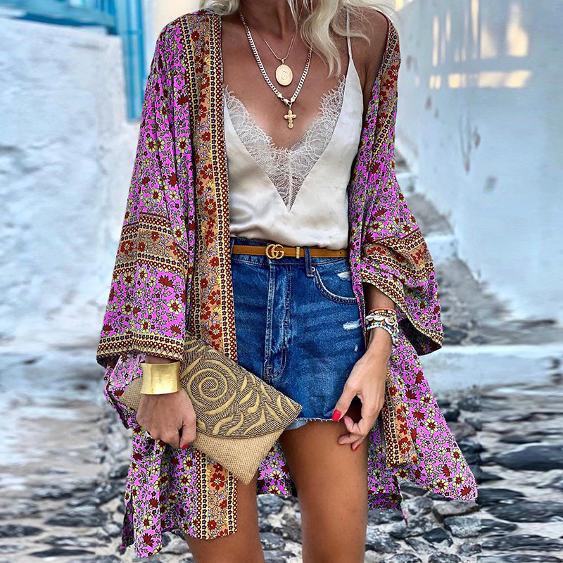 Damen Boho Kimono Cardigan mit Ethno-Muster, leichter, stilvoller Überwurf für Frühling & Sommer, modisches Oberteil.