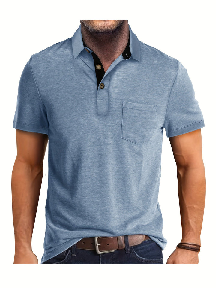 Herren Poloshirt in klassischem Design mit Brusttasche und elegantem Kontrastkragen.