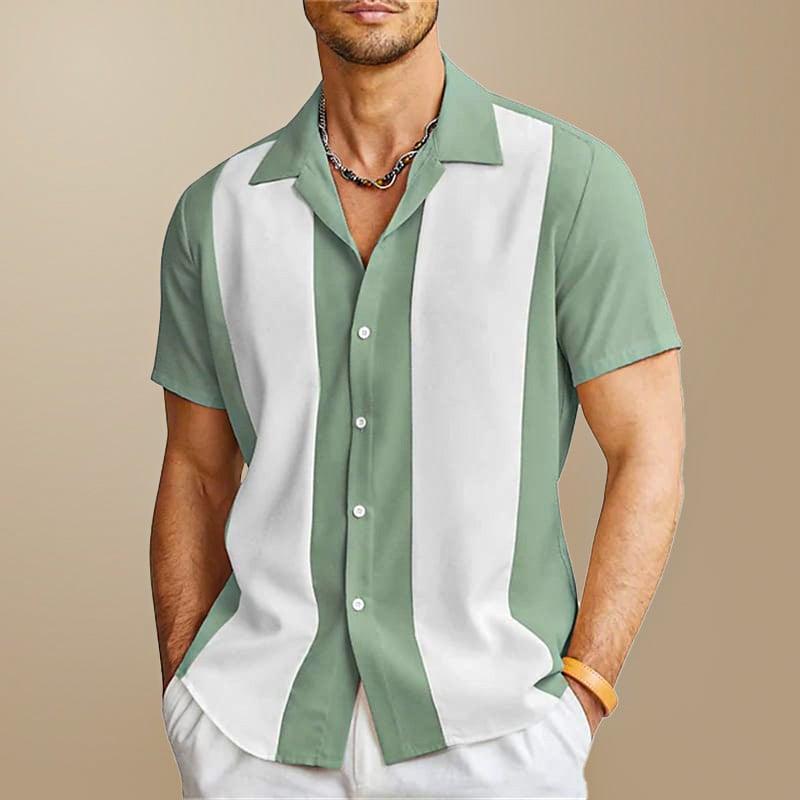 Herren Kurzarmhemd mit Colorblock-Streifen für einen stilvollen und lässigen Sommerlook.