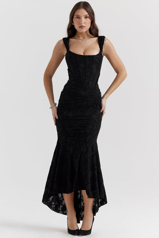 Gerafftes Damen Maxikleid, formell, perfekt als Abend- oder Hochzeitsgastkleid.