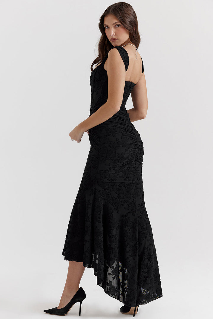 Elegantes Damen Maxikleid, gerafft, perfekt als Fest- oder Hochzeitsgastkleid.