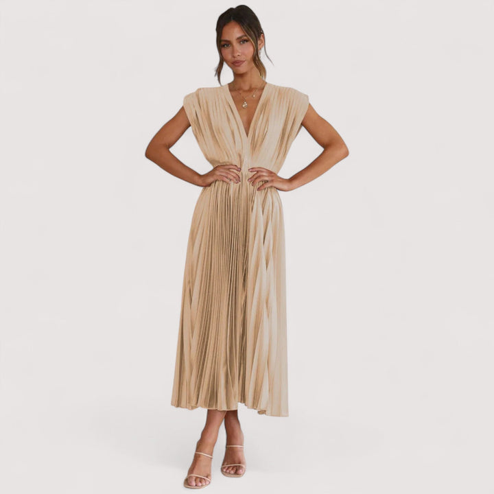 Modernes Damen Plisseekleid, Maxi-Länge, verstellbarer Bund, bequem & schick für Freizeit.