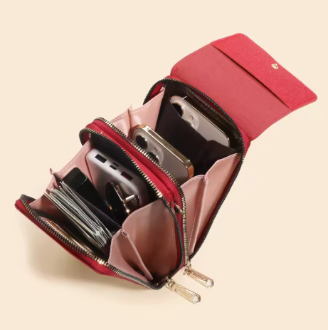 Elegante Damen Umhängetasche mit integrierter Geldbörse für Handy, Karten und Geld, perfekt organisiert.