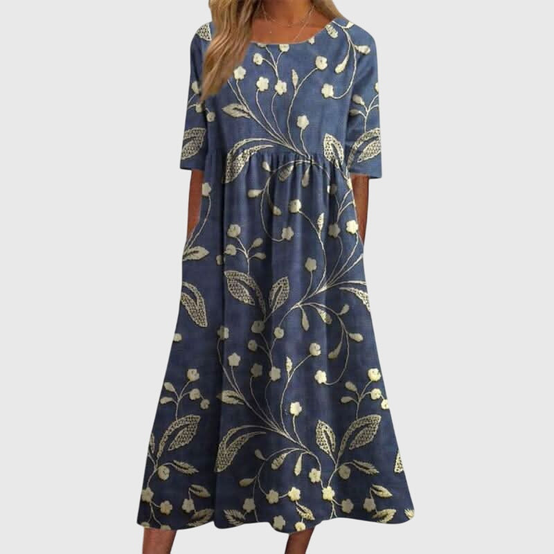 Fließendes, elegantes Damen Sommerkleid in Marineblau, perfekt für Freizeit oder festliche Anlässe.