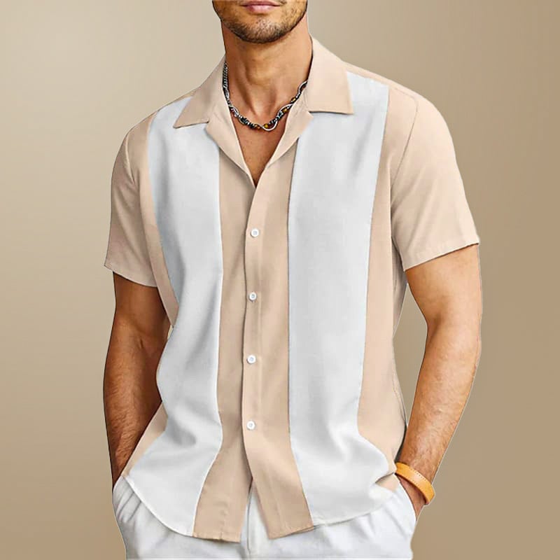 Modernes Herren Colorblock Kurzarmhemd mit stilvollen Streifen, perfekt für Freizeit und lässige Outfits.