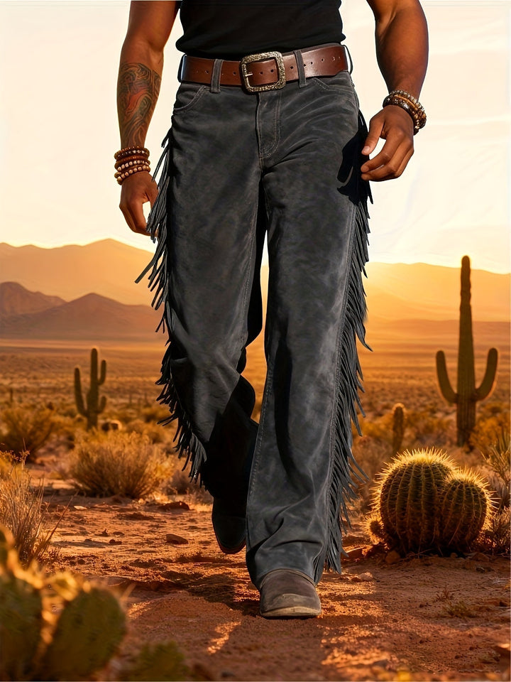 Bequeme Casual Herrenhose in Wildlederoptik für Alltag und Freizeit, mit Western-Fransen.