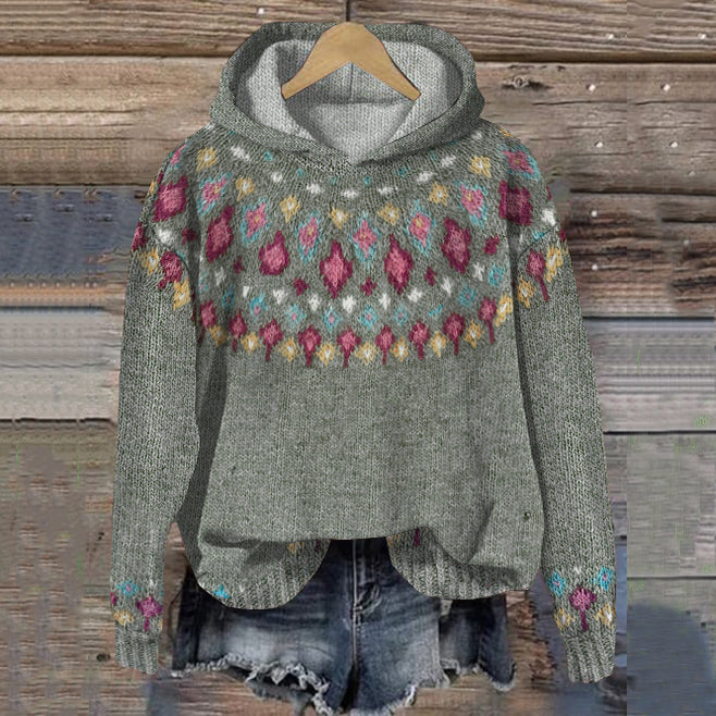 Gemütlicher Damen Winter-Strickhoodie mit stilvollem Muster und Kapuze für warme Wintertage. Ideal für Freizeit.