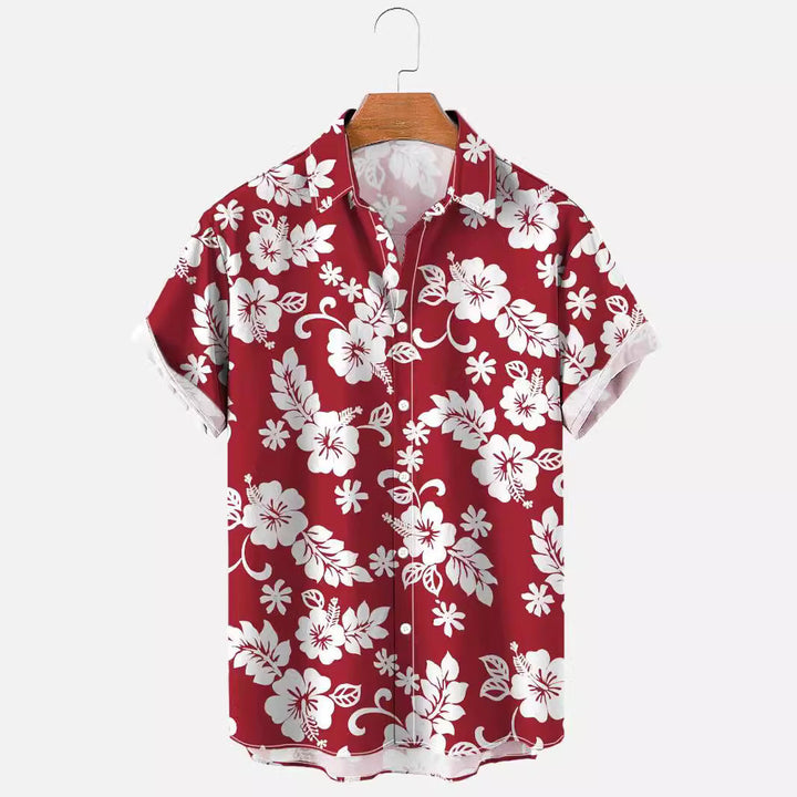 Herrenhemd mit kurzem Arm und farbenfrohem Blumenmuster, ein Must-have für den Sommer.
