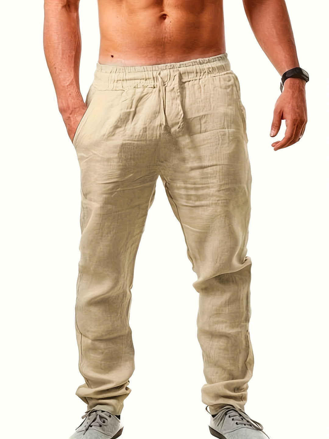 Schwarze, bequeme Herren Freizeithose mit Kordelzug, locker, ideal für Alltag & Urlaub.