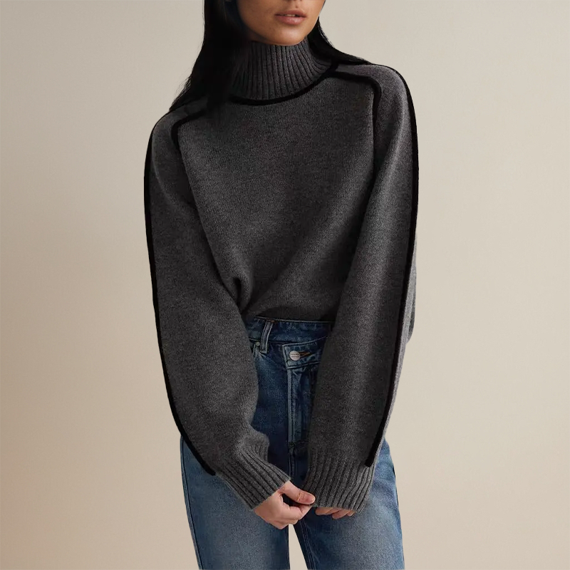 Kuscheliger, gestreifter Damen Rollkragenpullover. Slim Fit Design, warmer Langarm-Winterpullover für Damen.