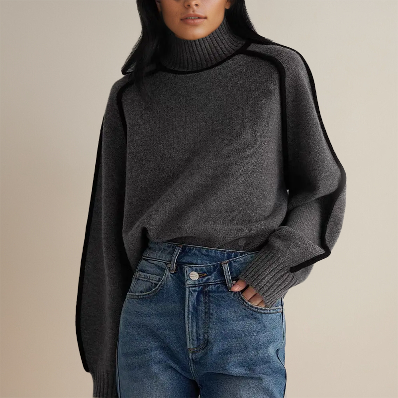 Vielseitiger, gestreifter Damen Rollkragenpullover. Eleganter Slim Fit Winterpullover für Alltag und besondere Anlässe.