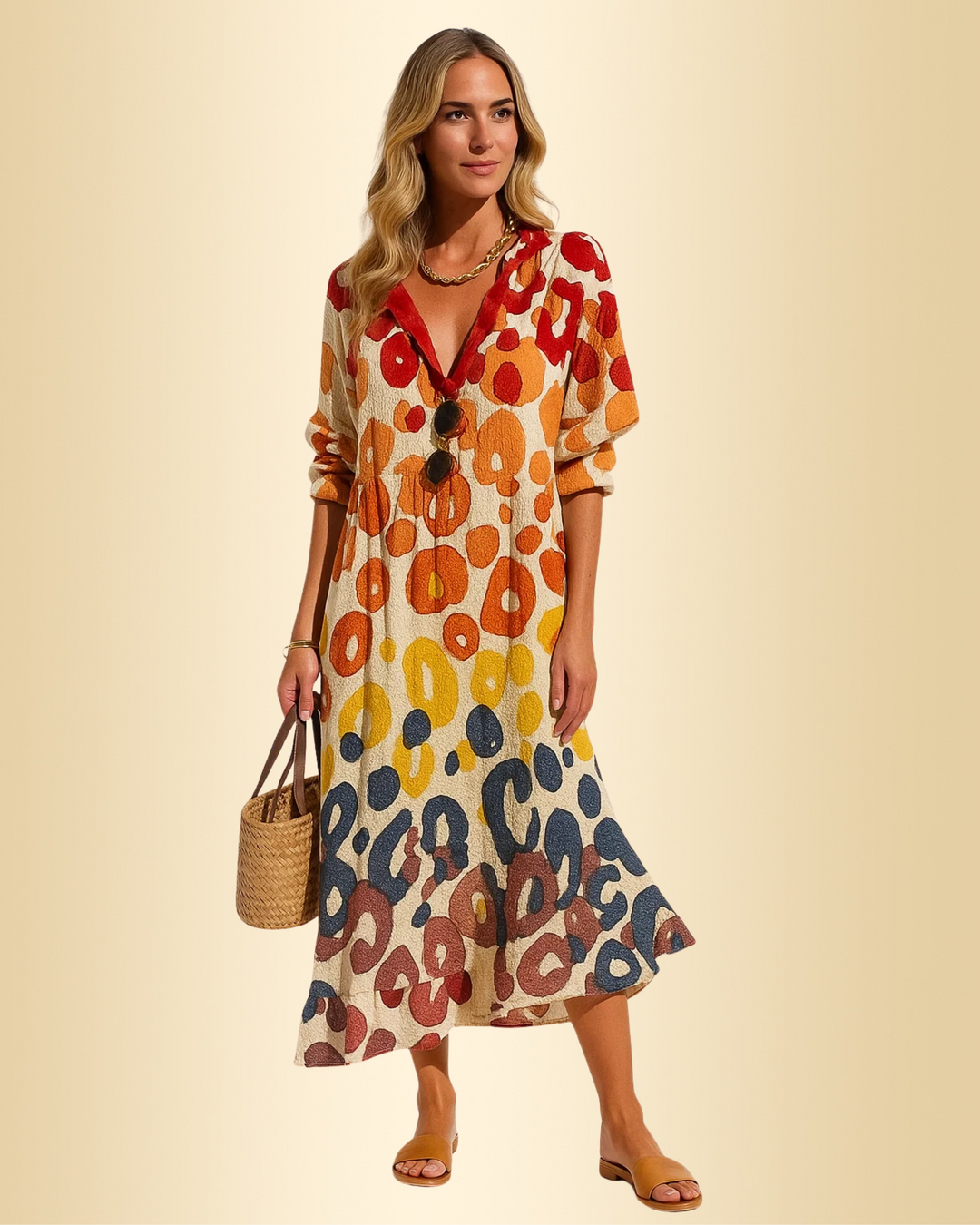 Damen A-Linien Kleid mit Print, locker & atmungsaktiv für sommerliche Freizeitaktivitäten.