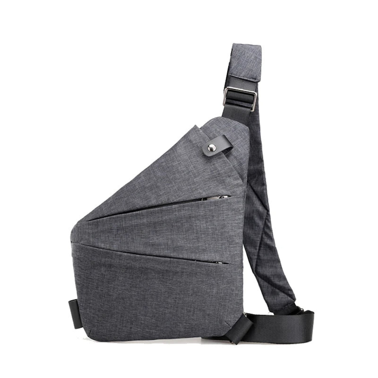 Schwarze Anti-Diebstahl Schultertasche für Damen. Mit mehreren Sicherheitsfächern ausgestattet.