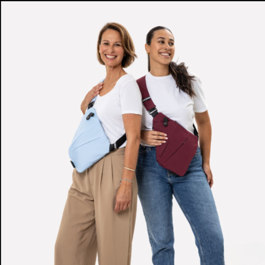 Modische Anti-Diebstahl Damentasche in Rot. Robuste Nylon Schultertasche mit RFID-Schutz.