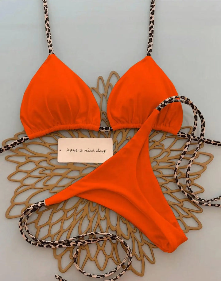 Fashion Damen Leopardenmuster Tanga Bikini-Set für heiße Sommertage.