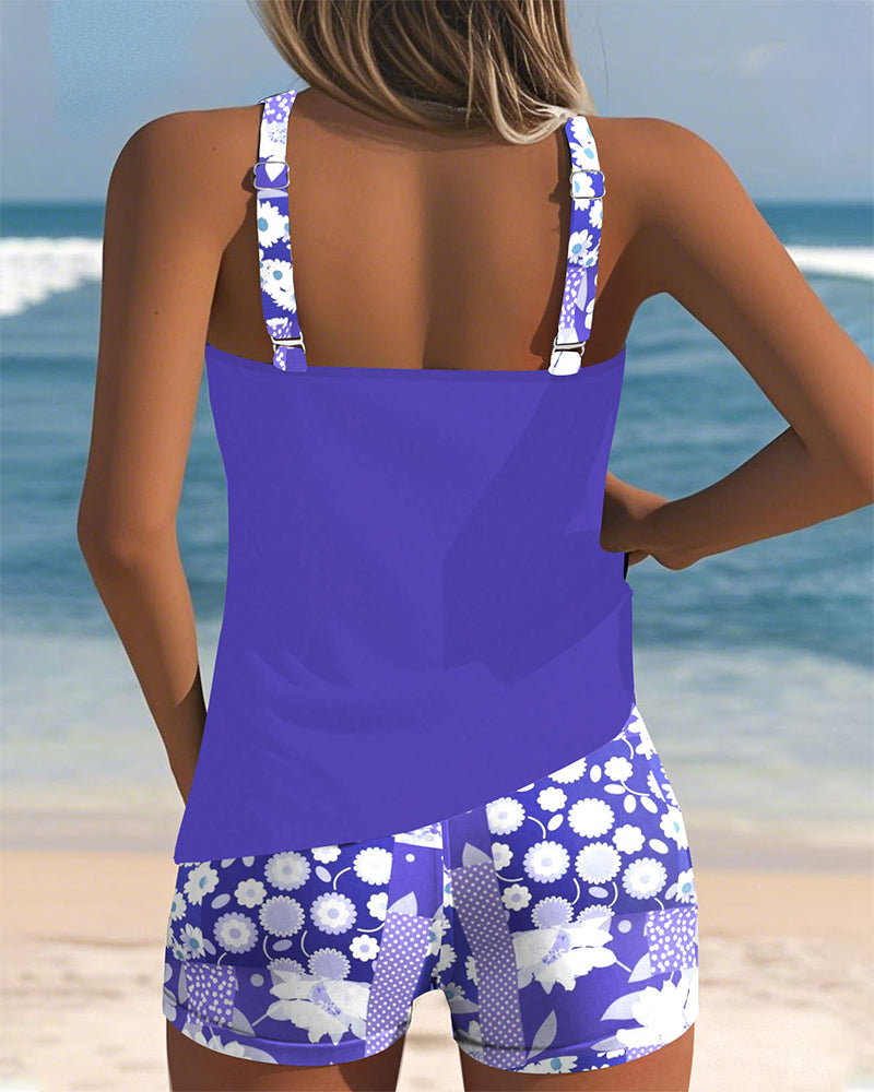 Schnelltrocknendes Damen Blumen Tankini Set für Strand & Pool. Bequeme, sportliche Bademode.