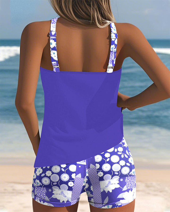 Schnelltrocknendes Damen Blumen Tankini Set für Strand & Pool. Bequeme, sportliche Bademode.