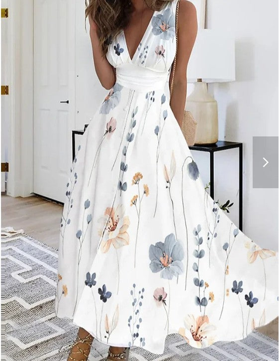 Elegantes Damen Blütendruck Maxikleid in A-Linie, perfekt als Partykleid oder für Sommerabende.