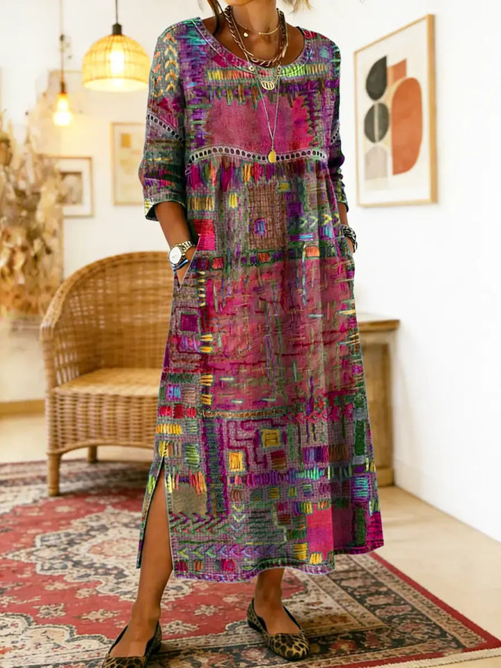 Elegantes Damenkleid Amelie: Komfortables, farbenfrohes Maxikleid im Boho-Stil, ideal für sommerliche Eleganz.