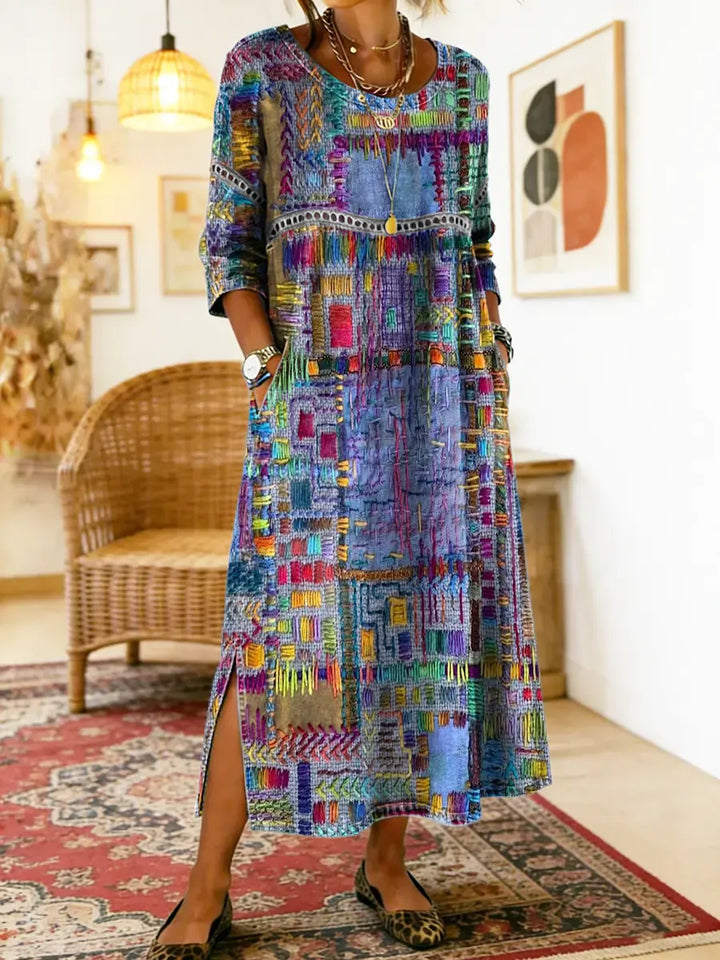 Elegantes Damen Boho-Kleid Amelie: Komfortables Sommerkleid im Ethno-Stil, perfekt für Urlaubstage.