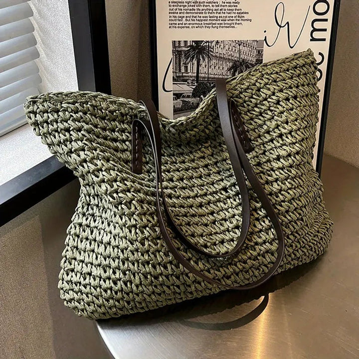 Damen Boho Raffiatasche, geflochten, Naturmaterial. Perfekte Sommerttasche & modisches Accessoire.