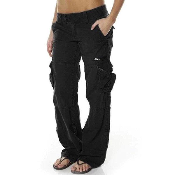 Damen Cargo-Hose in Beige, lässige Utility-Pants mit vielen praktischen Taschen für Streetwear und Freizeit.