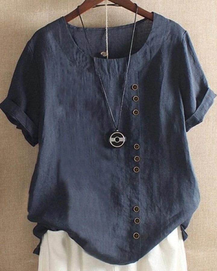 Modische Damen Sommerbluse in Hellblau, auch in Großen Größen. Leichte Kurzarmbluse mit weiter Passform.
