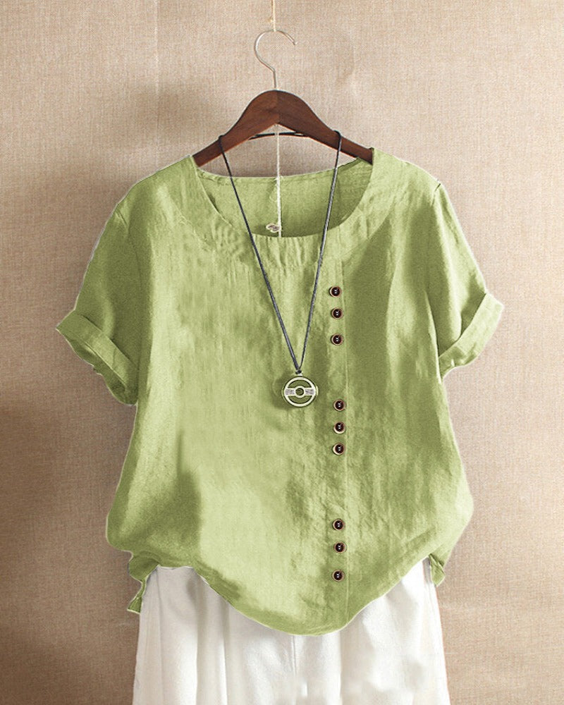 Stilvolle Damen Sommerbluse in Lila, Kurzarm. Bequeme Freizeitbluse mit weiter Passform für warme Tage.