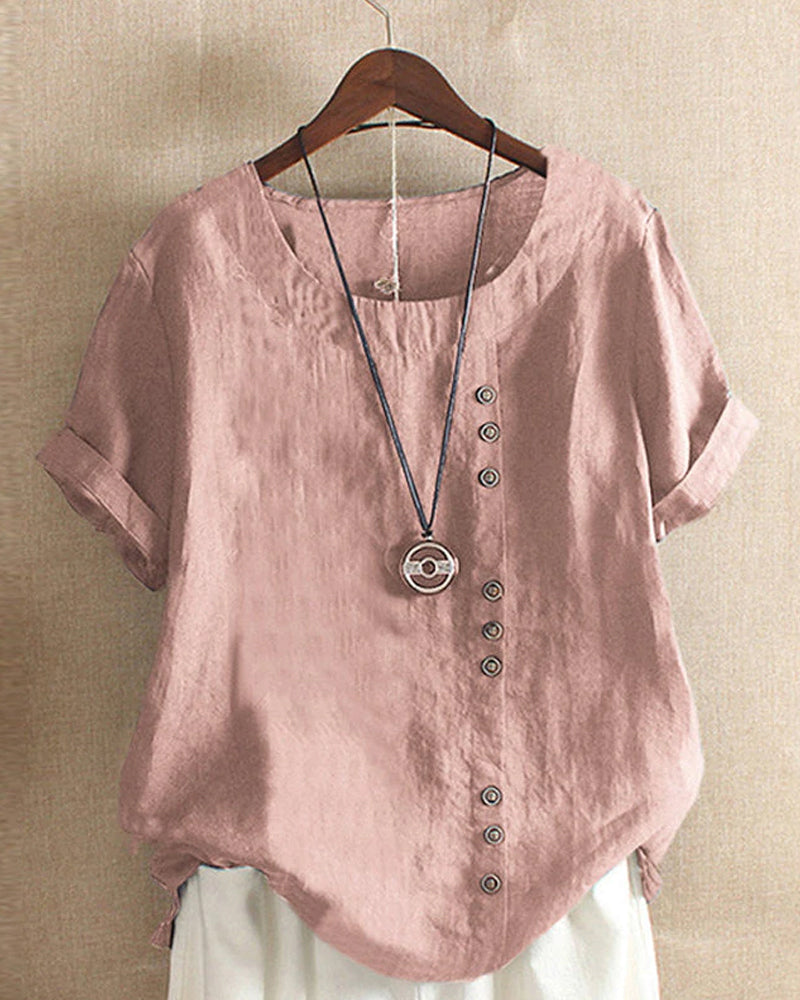 Leichte Damen Sommerbluse in Rosa, Kurzarm, weite Passform. Ideale Freizeitbluse für Sommer Fashion.