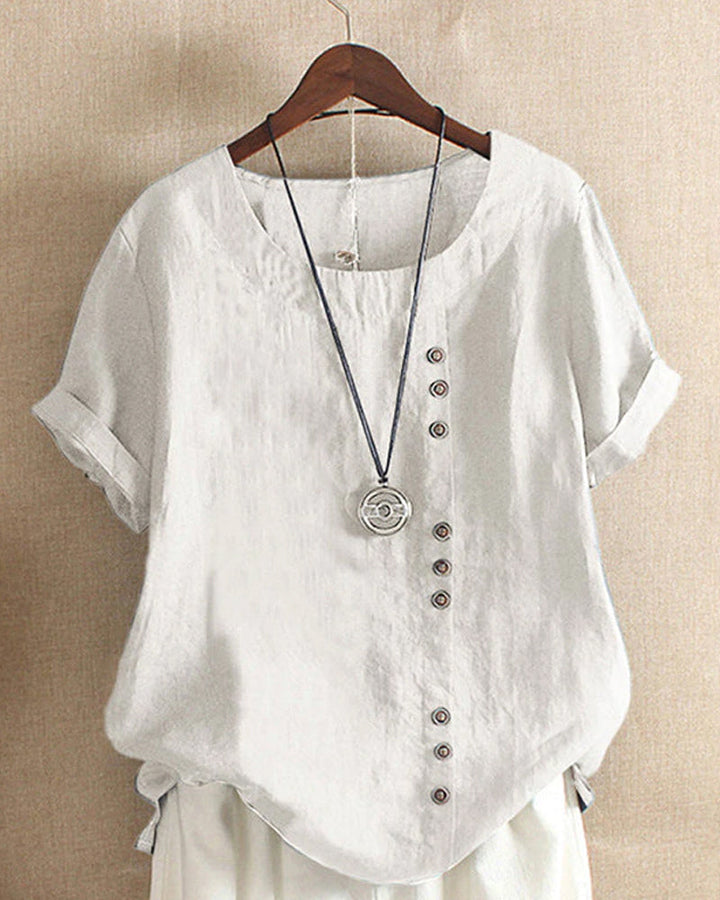 Elegante Damen Kurzarmbluse in Weiß, weite Passform. Vielseitige Sommerbluse für Freizeit & besondere Anlässe.