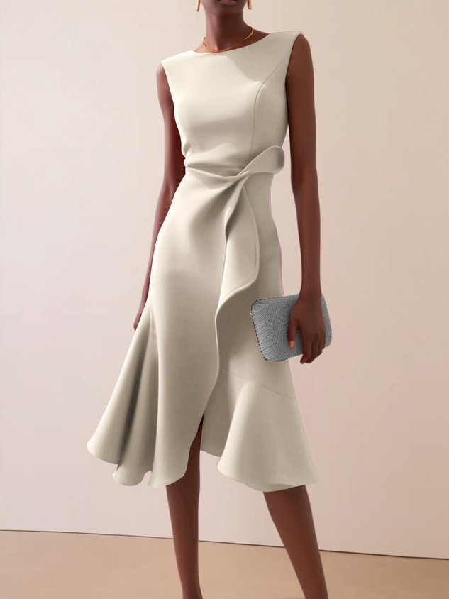 Festliches drapiertes Damen-Midikleid, asymmetrisch, leichter Stoff, schickes Sommer-Partykleid.
