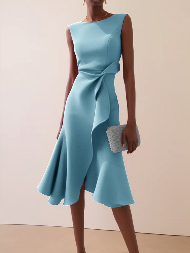 Leichtes drapiertes Damen-Midikleid, asymmetrisch geschnitten, luftig & festlich für Sommerabende.