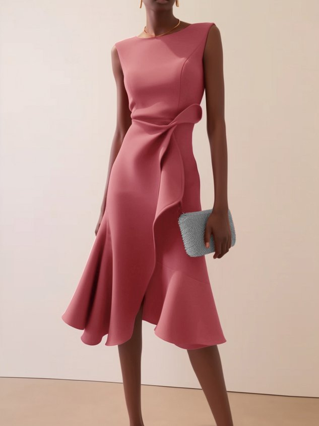 Elegantes asymmetrisches Damen-Midikleid, drapiert, perfekt als Sommer-, Abend- oder Partykleid.