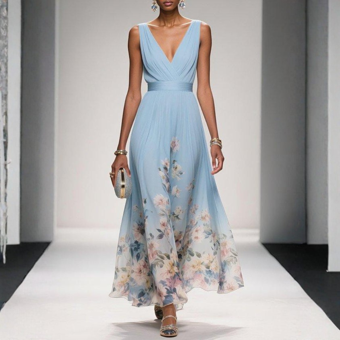 Festliches Blumen Maxikleid für Frauen. Langes, elegantes Sommerkleid, ideal für Hochzeiten & Partys.