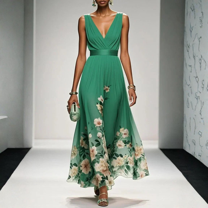 Damen Abendkleid mit elegantem Blumenmuster. Langes Sommerkleid, ideal für Hochzeitsgäste & Partys.