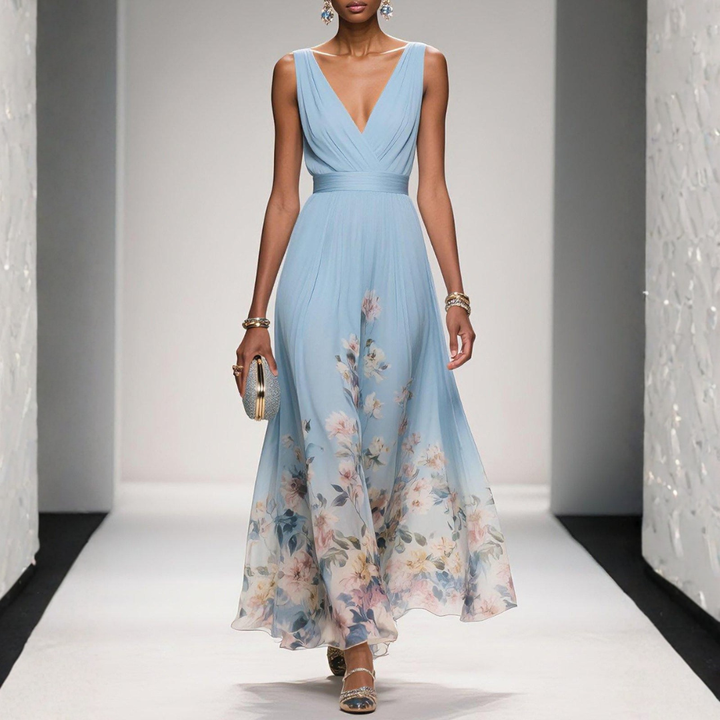 Modisches Blumen-Maxikleid für Damen. Elegantes Sommerkleid, perfekt als Hochzeitsgast-Outfit.