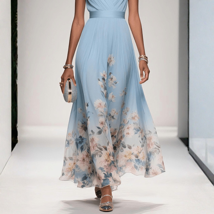 Elegantes Blumen-Maxikleid für festliche Anlässe. Fließendes Damen Sommerkleid für Hochzeitsgäste.