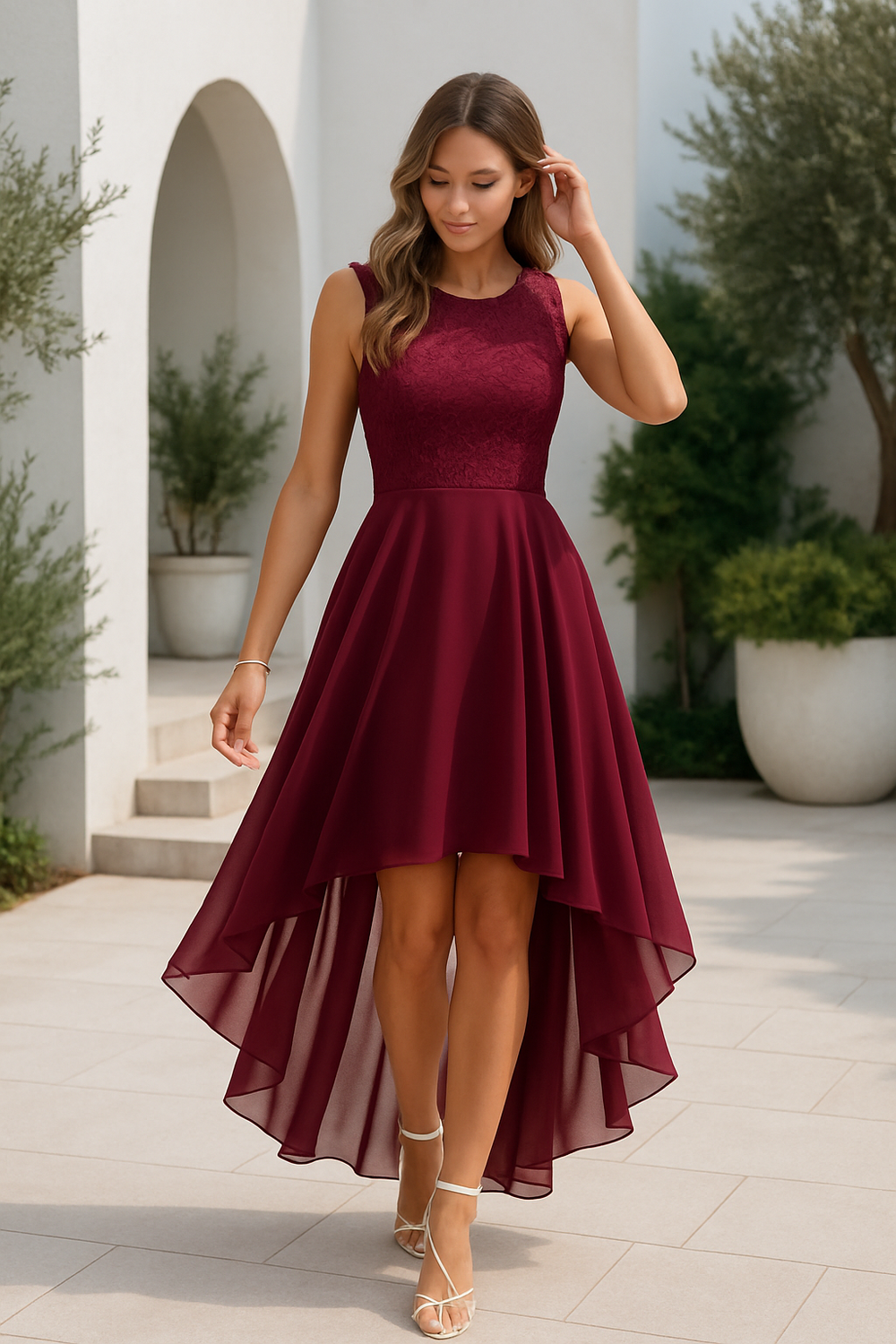 Festliches Rundhals Midikleid für Frauen, elegant & fließend, ideal für Hochzeitsgäste & Partys.
