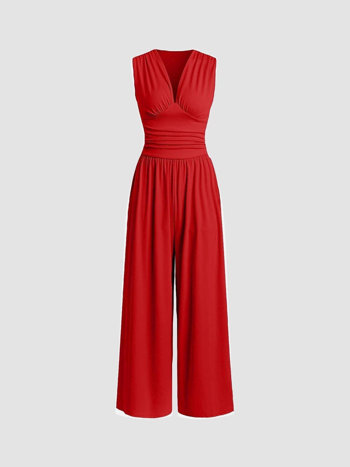 Damen eleganter Jumpsuit mit weitem Bein in Schwarz, ideal für stilvolle Abendmode und Partys.