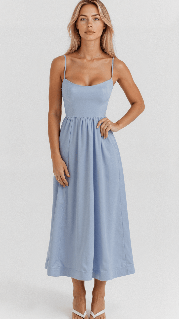 Klara Midi-Kleid: Ein vielseitiges, ärmelloses Damenkleid. Ideal für festliche Herbstanlässe, Abend- und Cocktailpartys.
