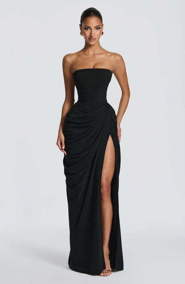 Perfektes Partykleid: trägerloses Korsett Maxikleid mit eleganter Schnürung, bodenlang.